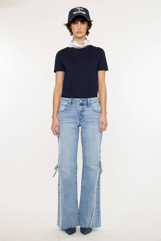 FRAYED AND TIED FLARE DENIM