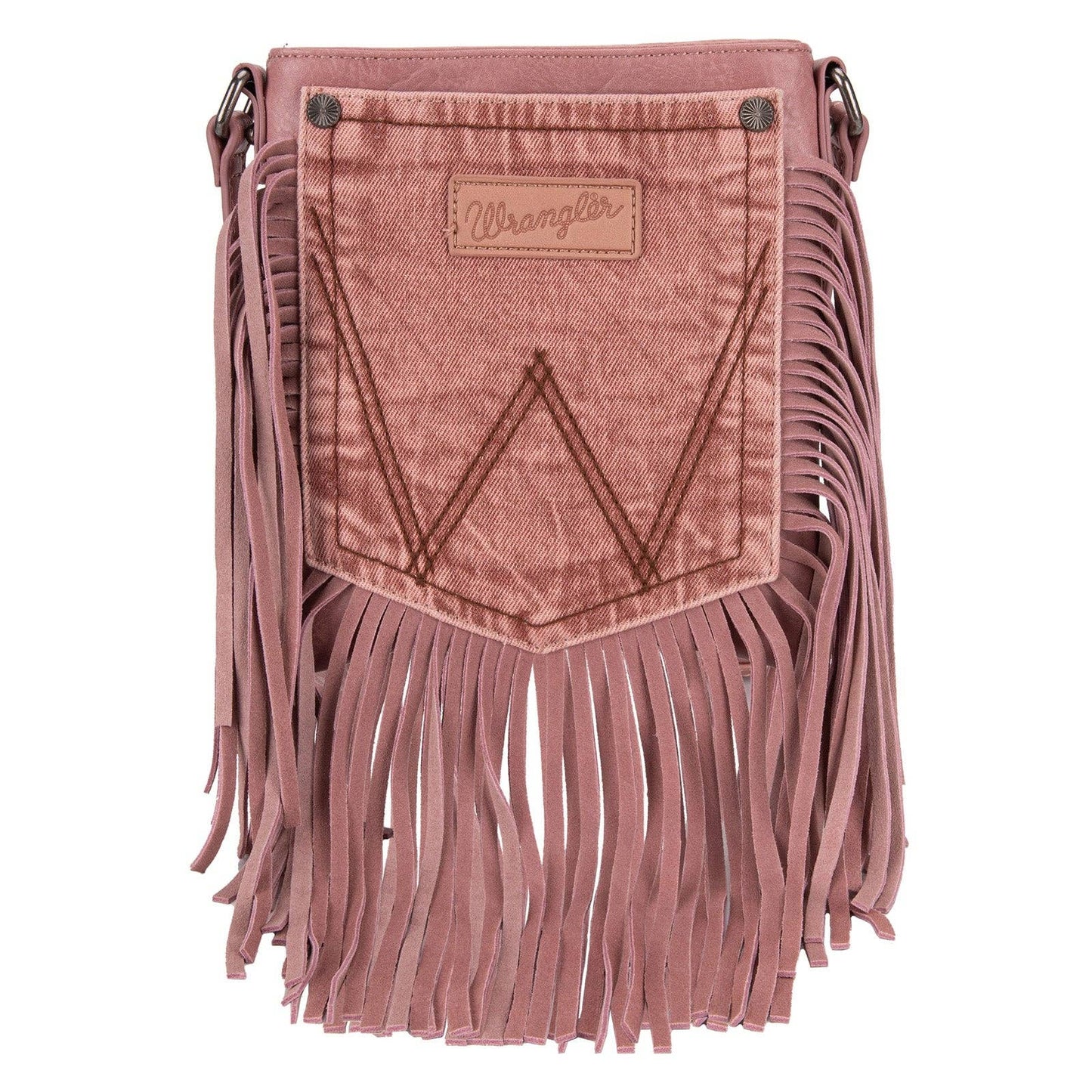 WG44-8360  Wrangler Leather Fringe Jean Denim Pocket Crossbo