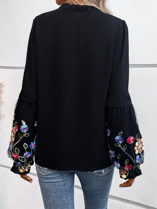 Floral embroidered long sleeve shirt