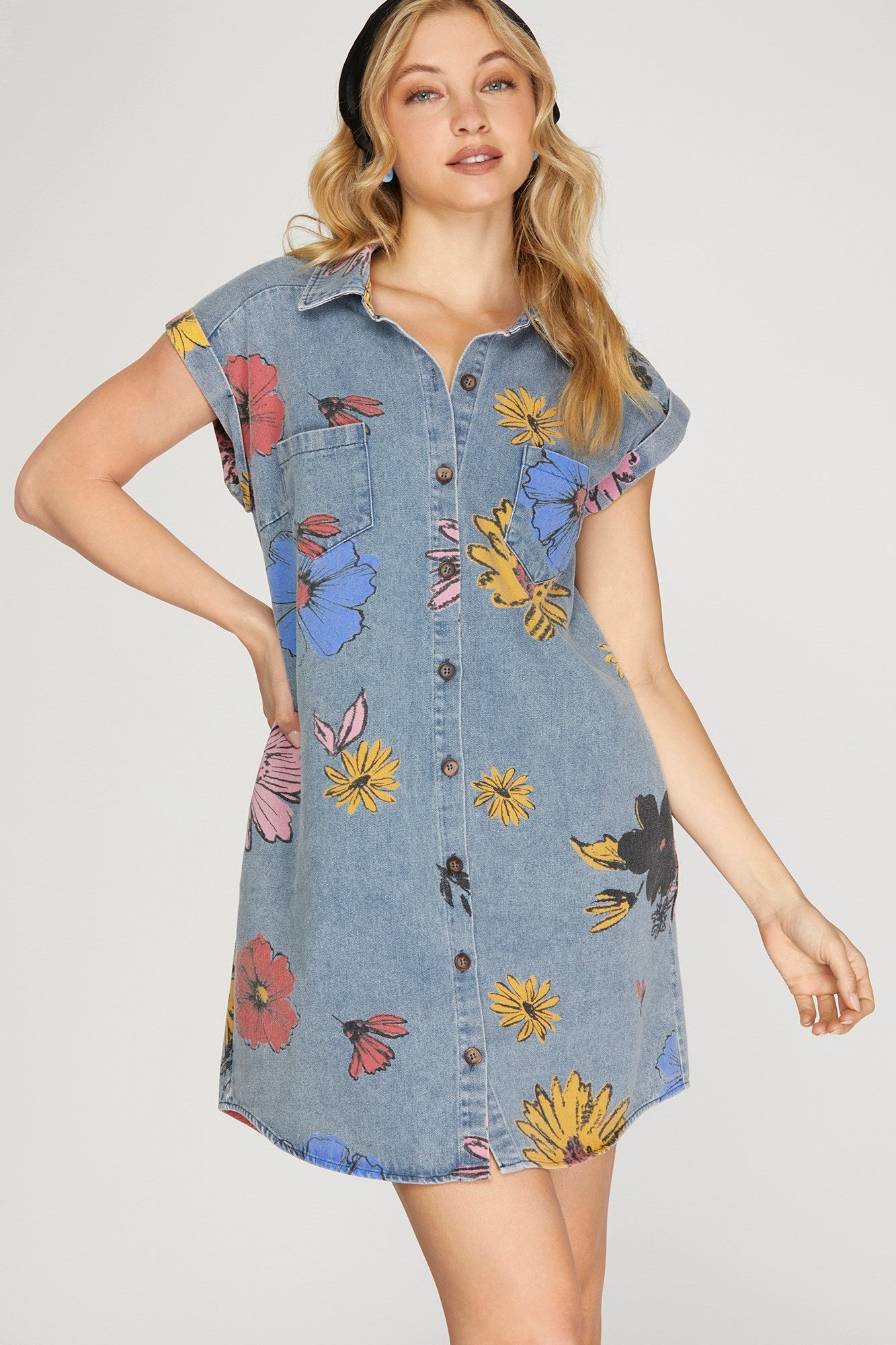 Floral Print Denim Shirt / Dress