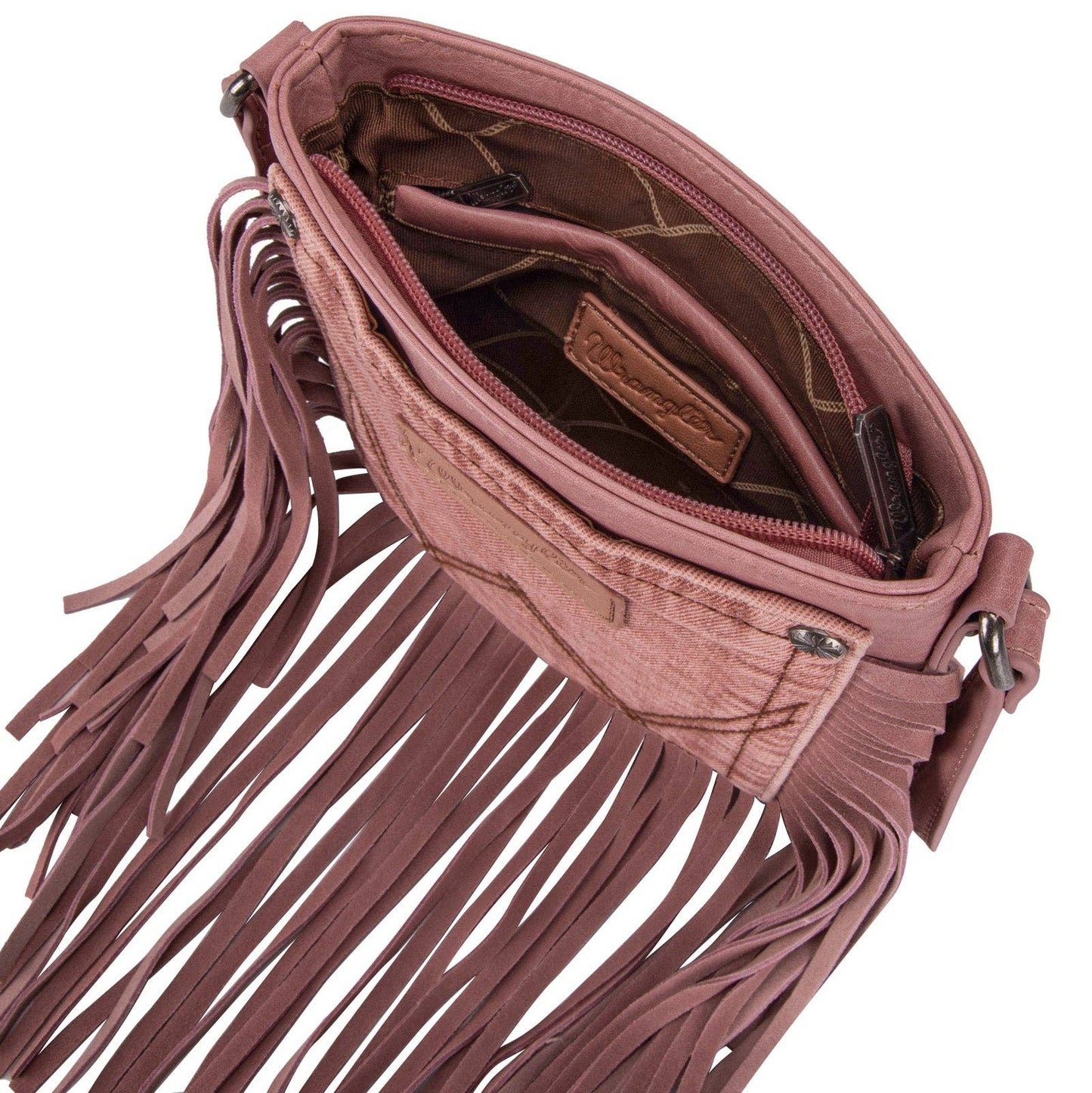 WG44-8360  Wrangler Leather Fringe Jean Denim Pocket Crossbo