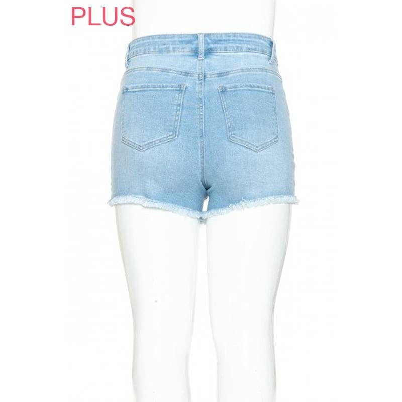 PLUS MID RISE DESTRUCTED DENIM SHORTS: DARK / 3XL