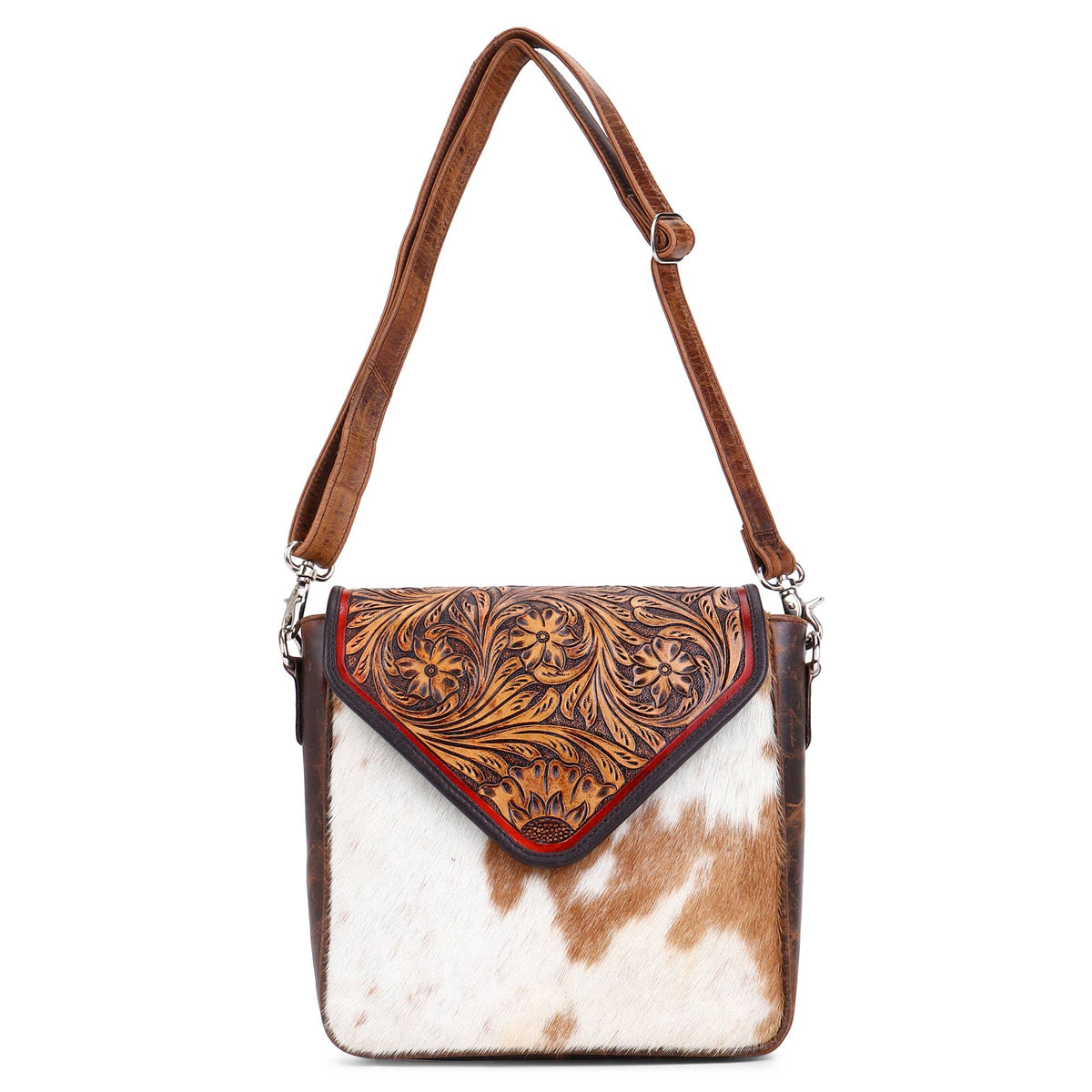 Leather Cowhide Western Hand Tooled Women Crossbody Bag
