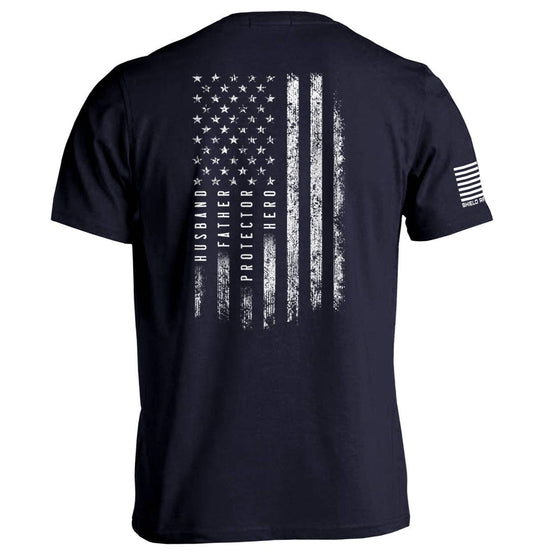 Husband Father Protector Hero American Flag: Tee / white 2X-3X