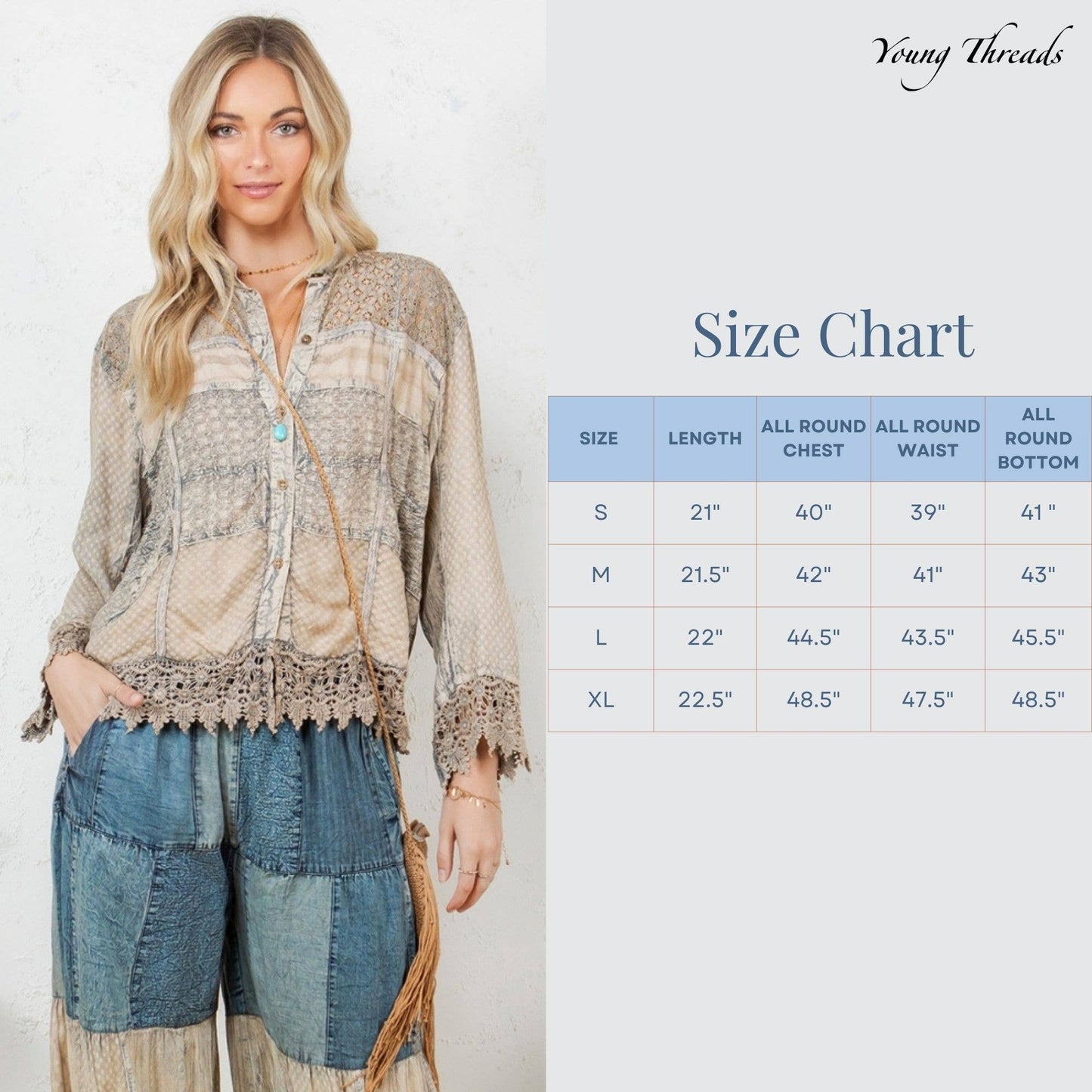 Chic Lace Patch Shacket with White Shell Buttons