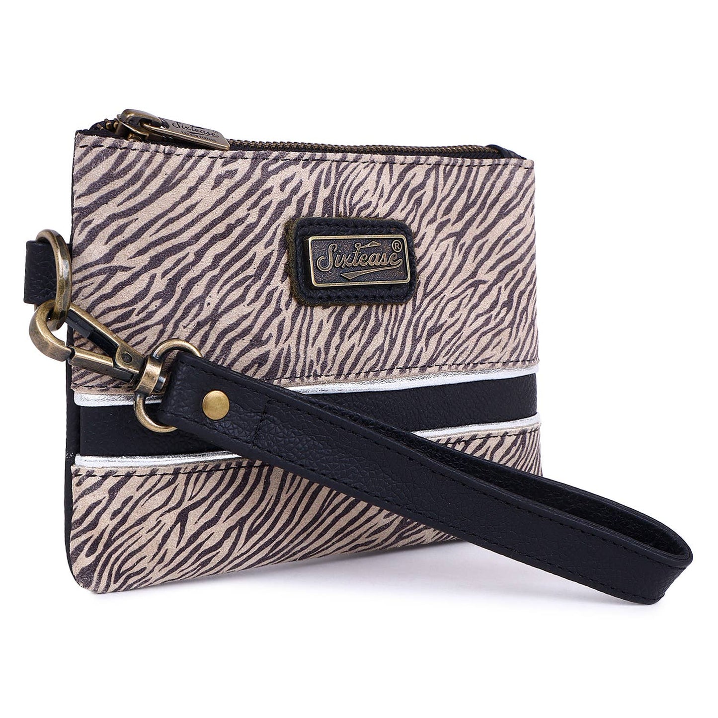 Leather Suede  Women Wrislet - Black White Zebra Print