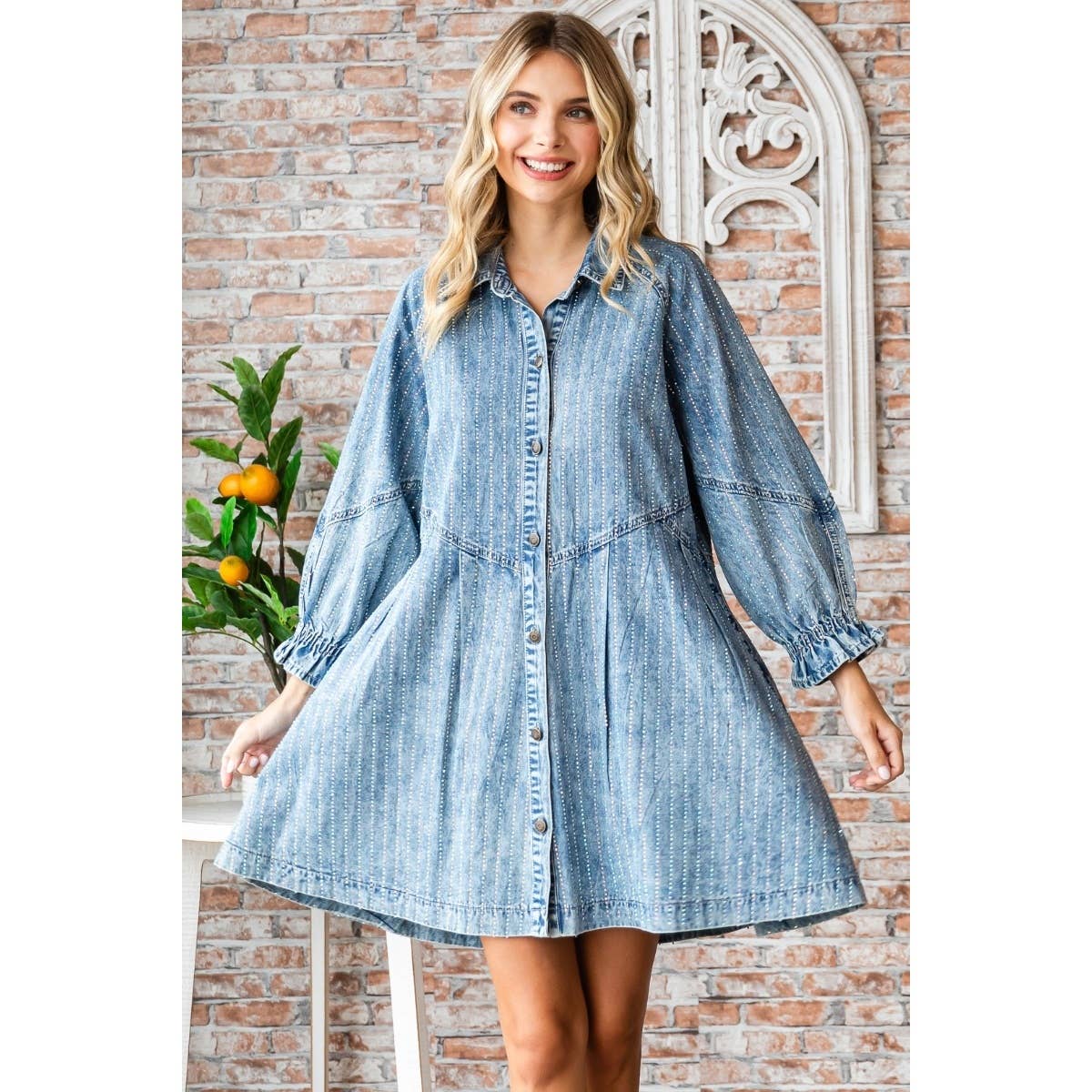 Rhinestone Stripe Denim Dress