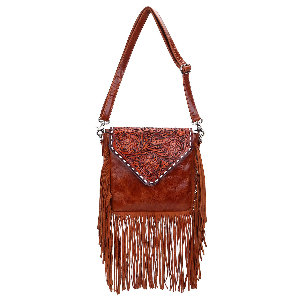 Leather Cowhide Western Hand Tooled Women Crossbody Bag