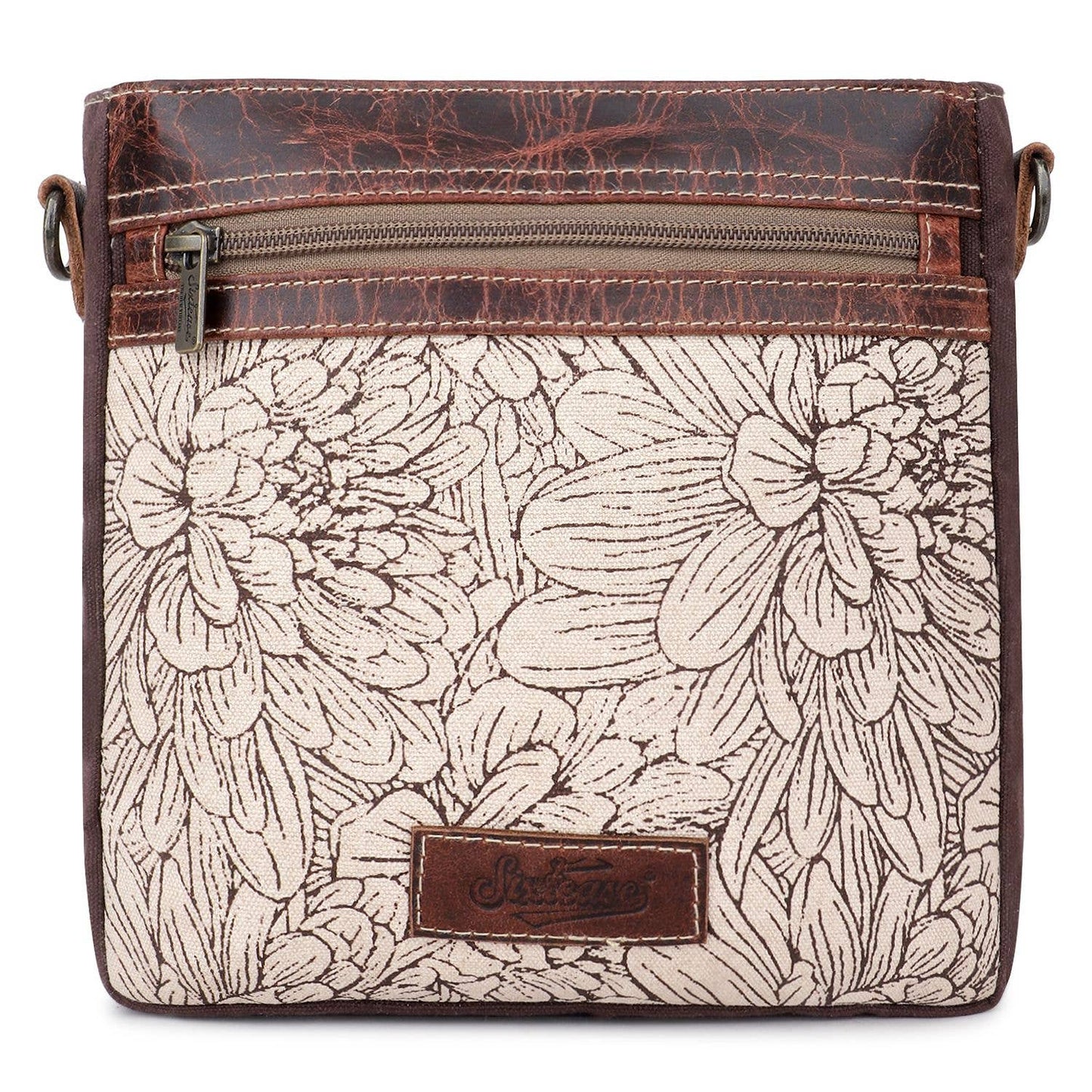 Canvas & Leather Women's Crossbody Bag - Linen/Rose Ebony