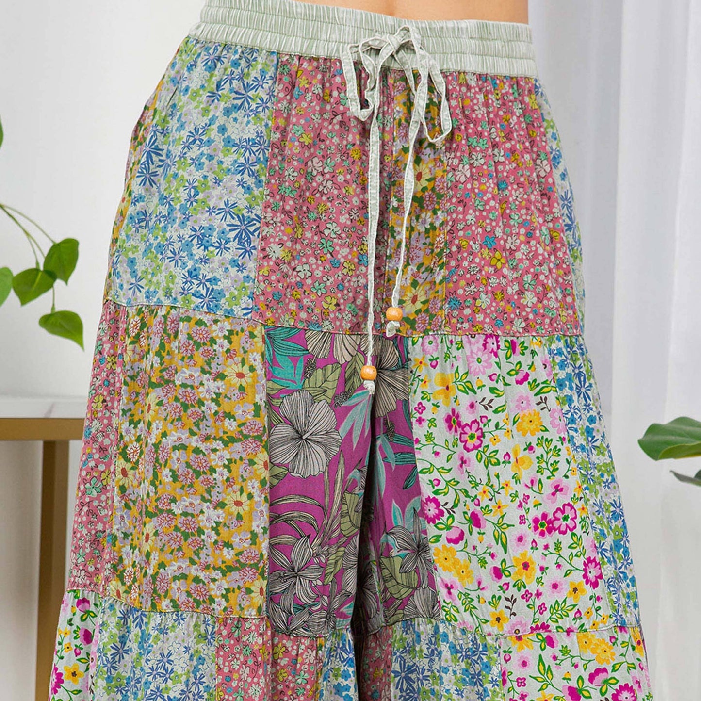 Printed Patchwork Overdyed Pants With 4 Tiers