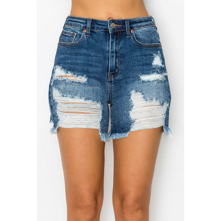 Heavily Destructed Frey Hem Mom Shorts