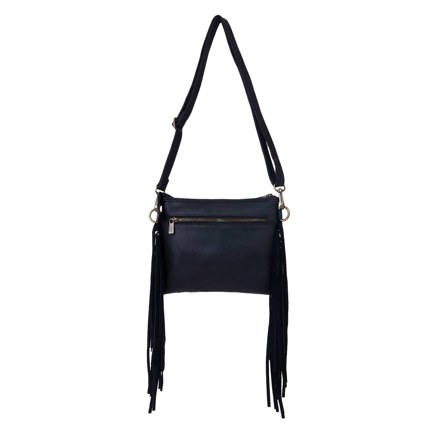 Leather Suede Fringed Women Sling - Black Croco Print