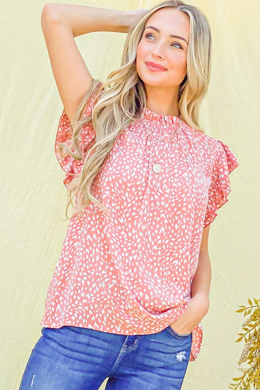 ATW14768-1 - Leopard Printed Ruffle Baby Doll Top: M / PINK