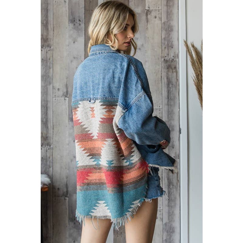 Vintage Pattern Splicing Denim Jacket