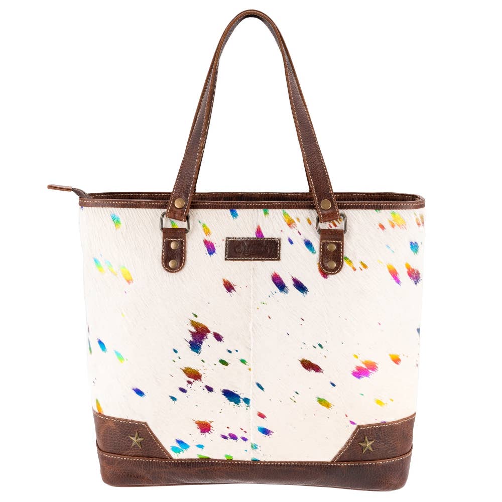Full Grain Leather & Acid Wash Cowhide Tote Bag - Women's