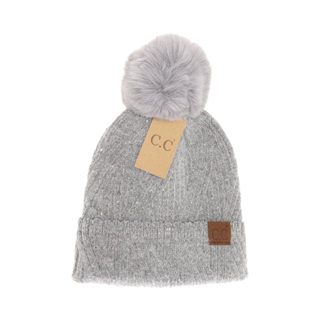 Sequin Faux Fur Pom C.C Beanie HTS0006