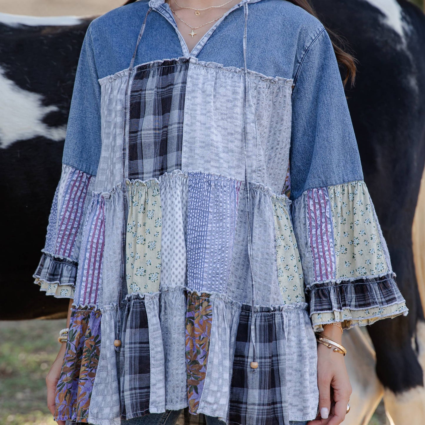 Artistic Fusion Overdyed Jhabla Patchwork Top