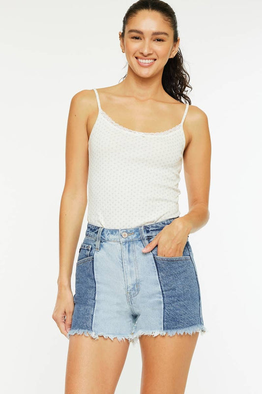 TWO TONE ULTRA HIGH RISE DENIM SHORT-KC5516M-N
