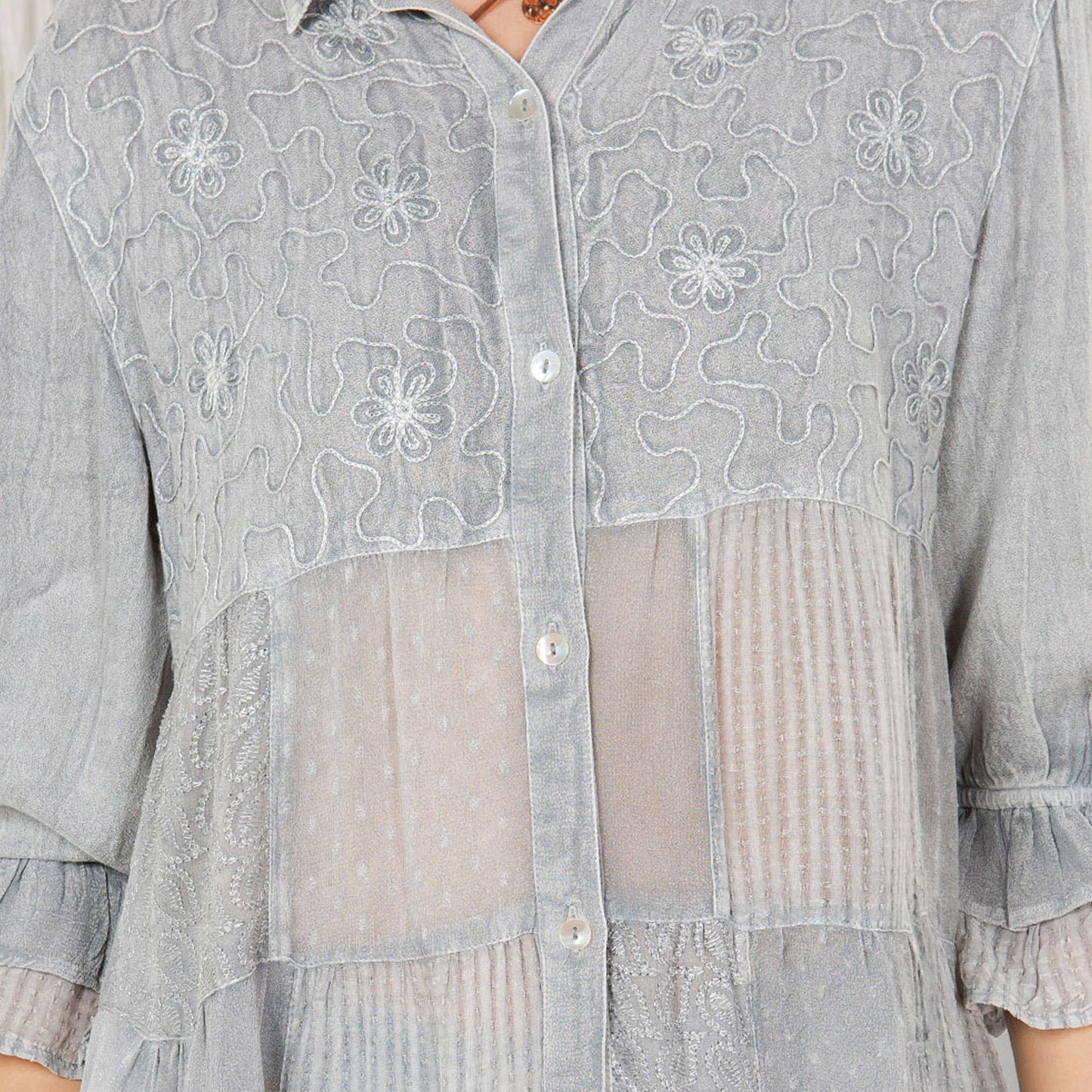 60s Caravan Boho Button-Down Shirt Patchwork And Embroidery