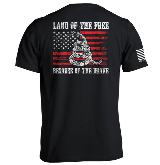 Ox blood , black, and navy snake Land of the Free because of the Brave