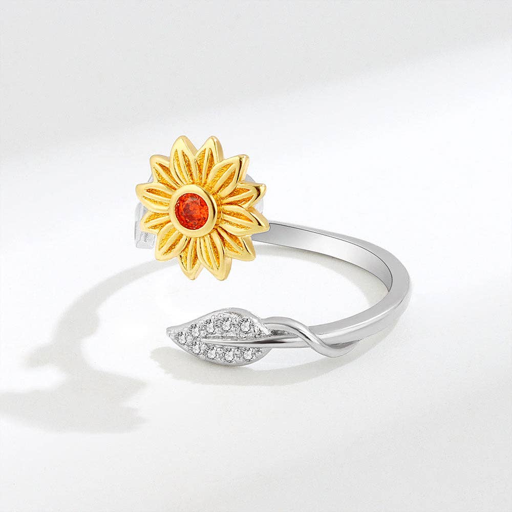 Sunflower Anxiety Fidget Spinner Ring in 925 Sterling Silver