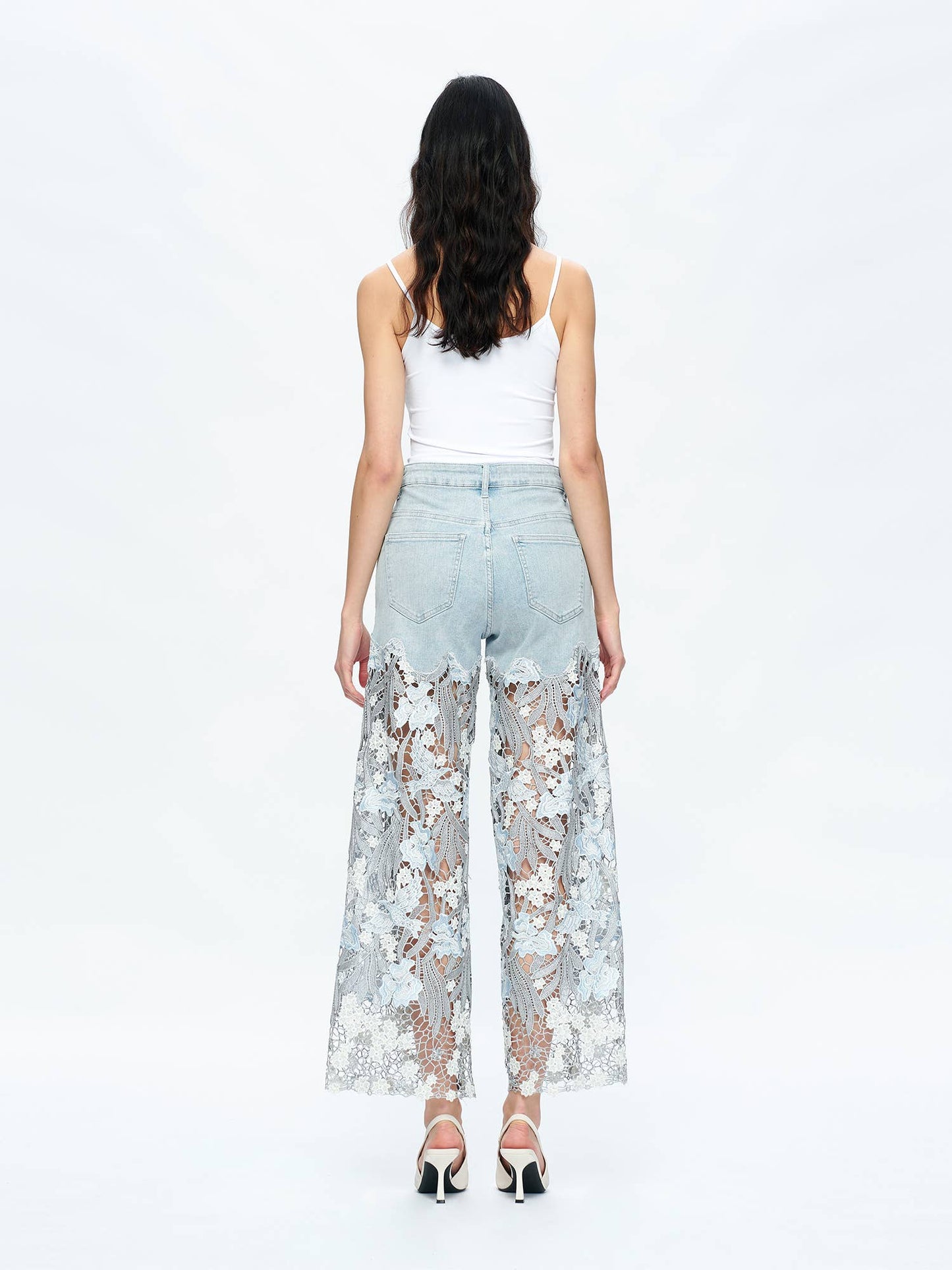 HIGH RISE WIDE LEG JEANS WITH LACE SPLICED BYW8090