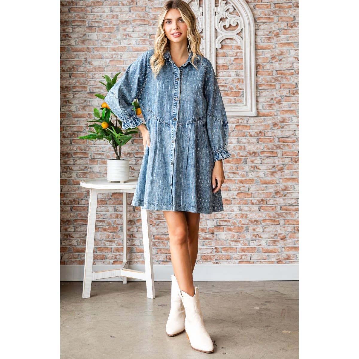 Rhinestone Stripe Denim Dress