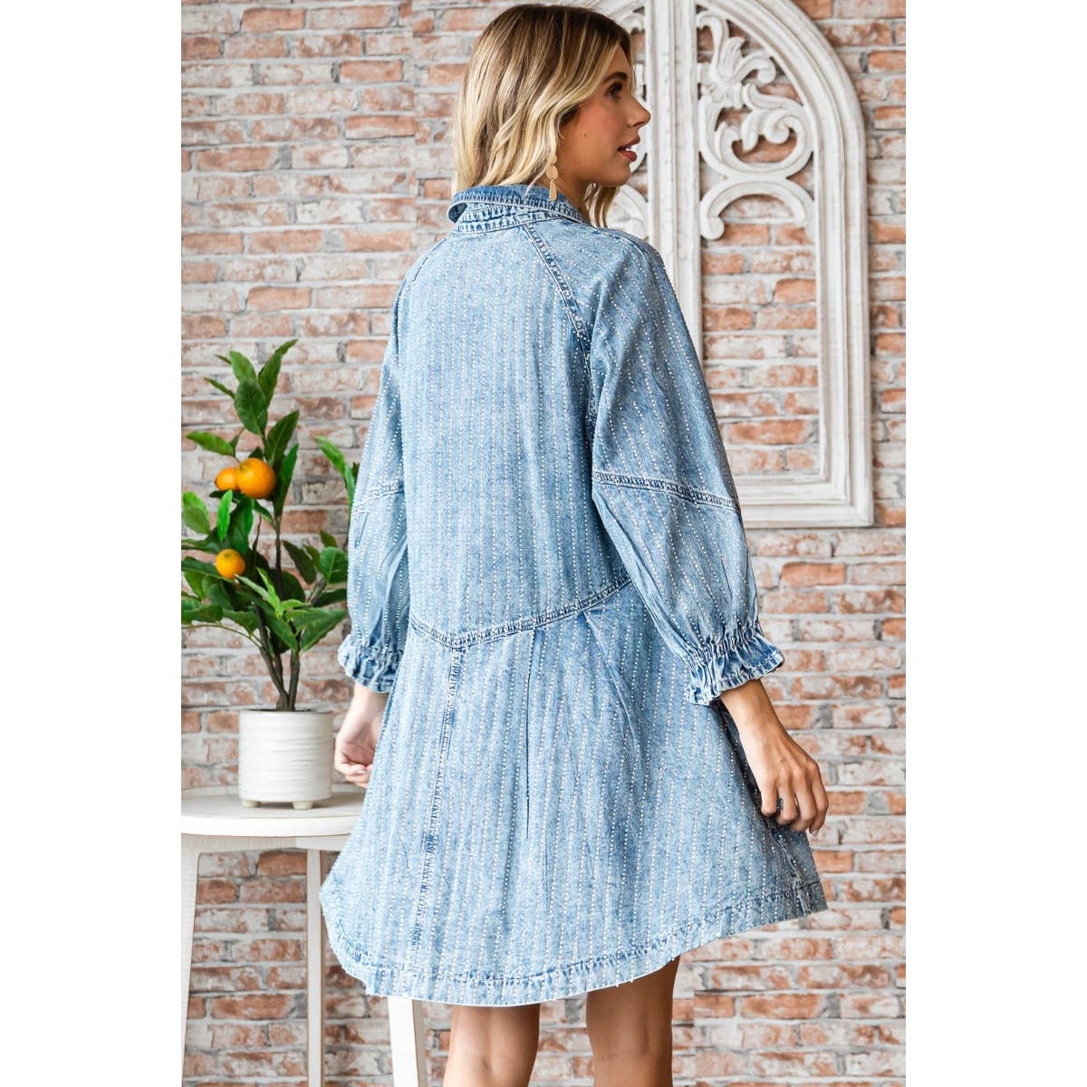 Rhinestone Stripe Denim Dress