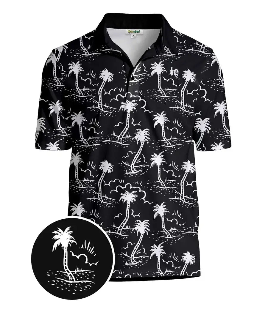 Monochrome Moonlight Golf Shirt - Men's Palm Tree Golf Polo