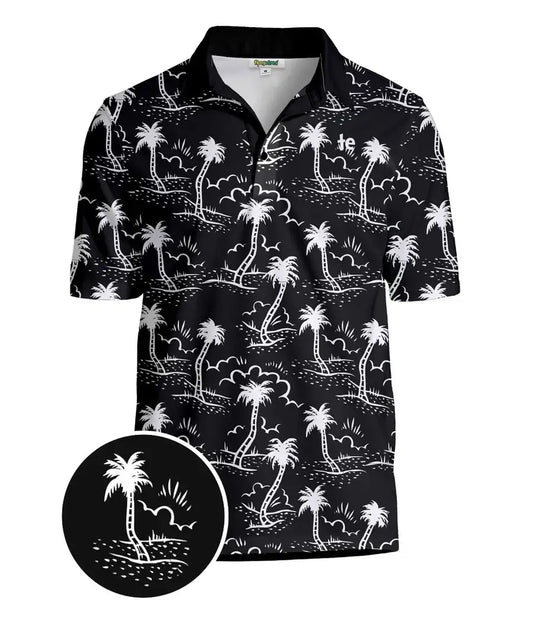 Monochrome Moonlight Golf Shirt - Men's Palm Tree Golf Polo