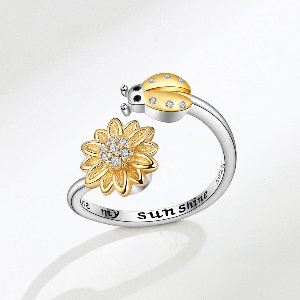 Sunflower Bug Anxiety Fidget Spinner Ring in Sterling Silver