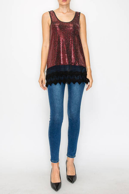 501-T12 SPARKLY TANK TOP WITH LACE LAYER