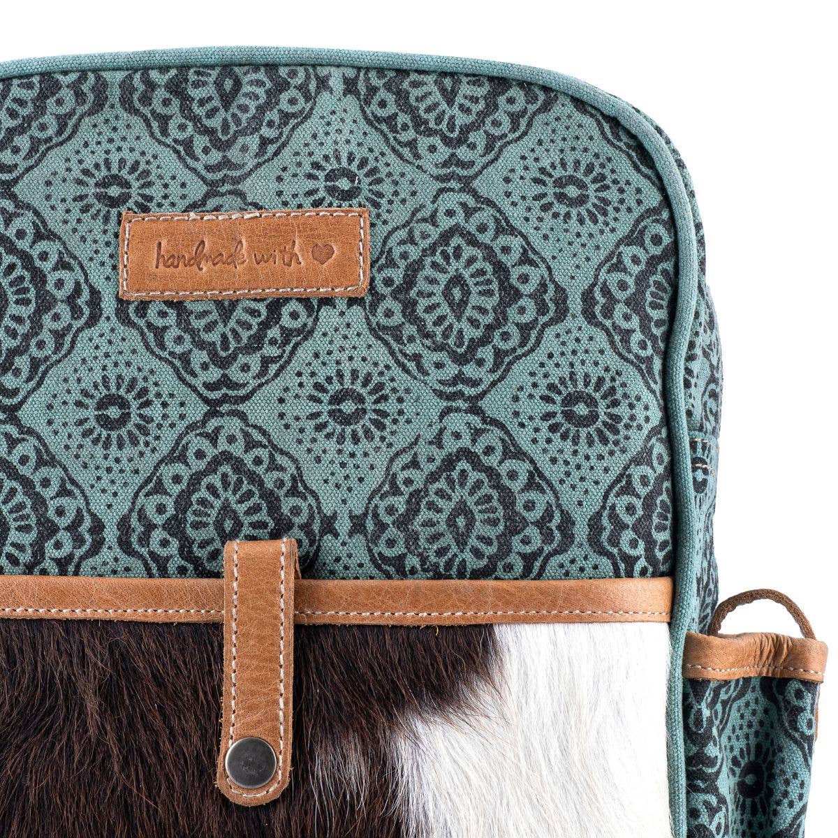 Canvas Leather & Cowhide  Women's Backpack - Sea Green