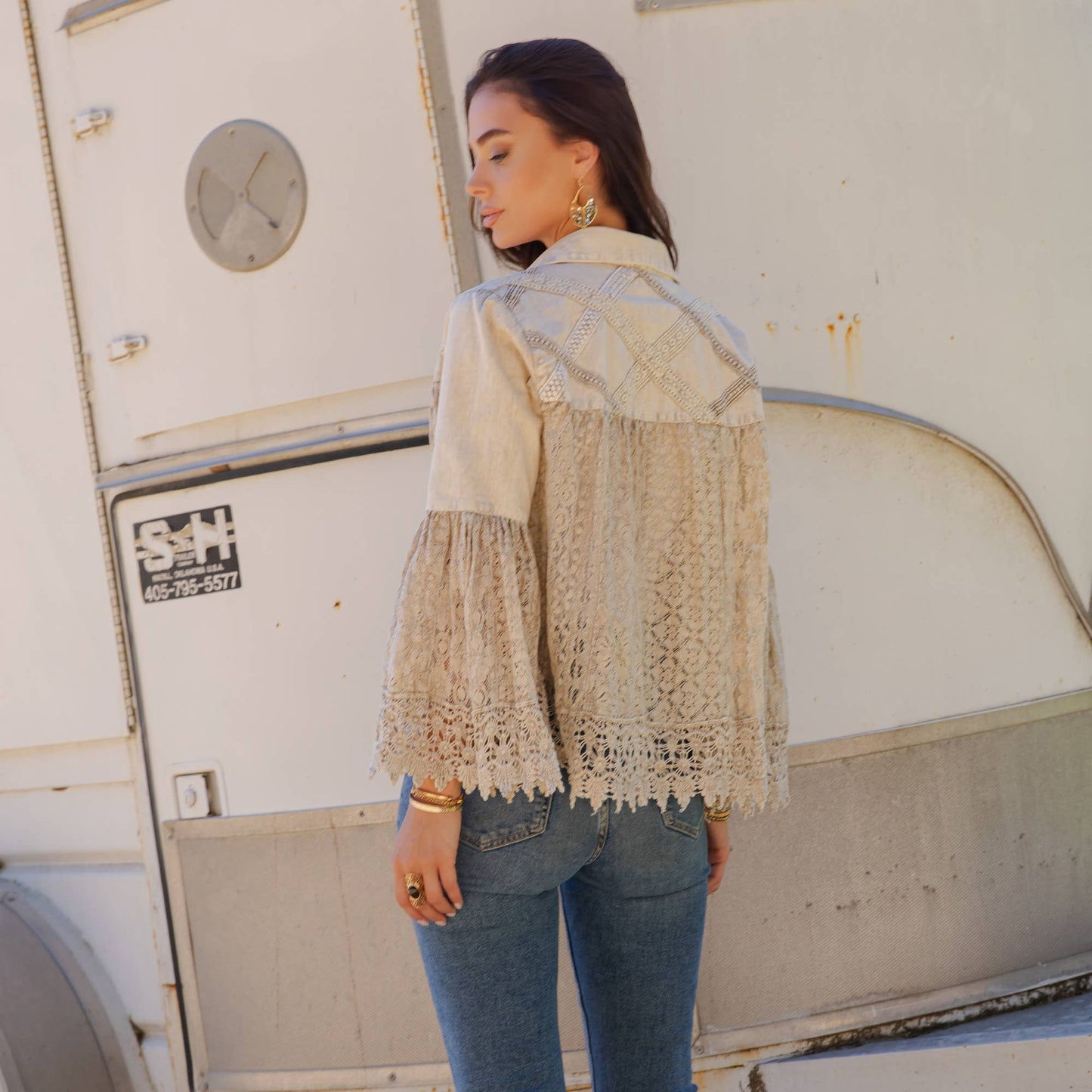 Crochet Denim and Lace Jacket Shrug