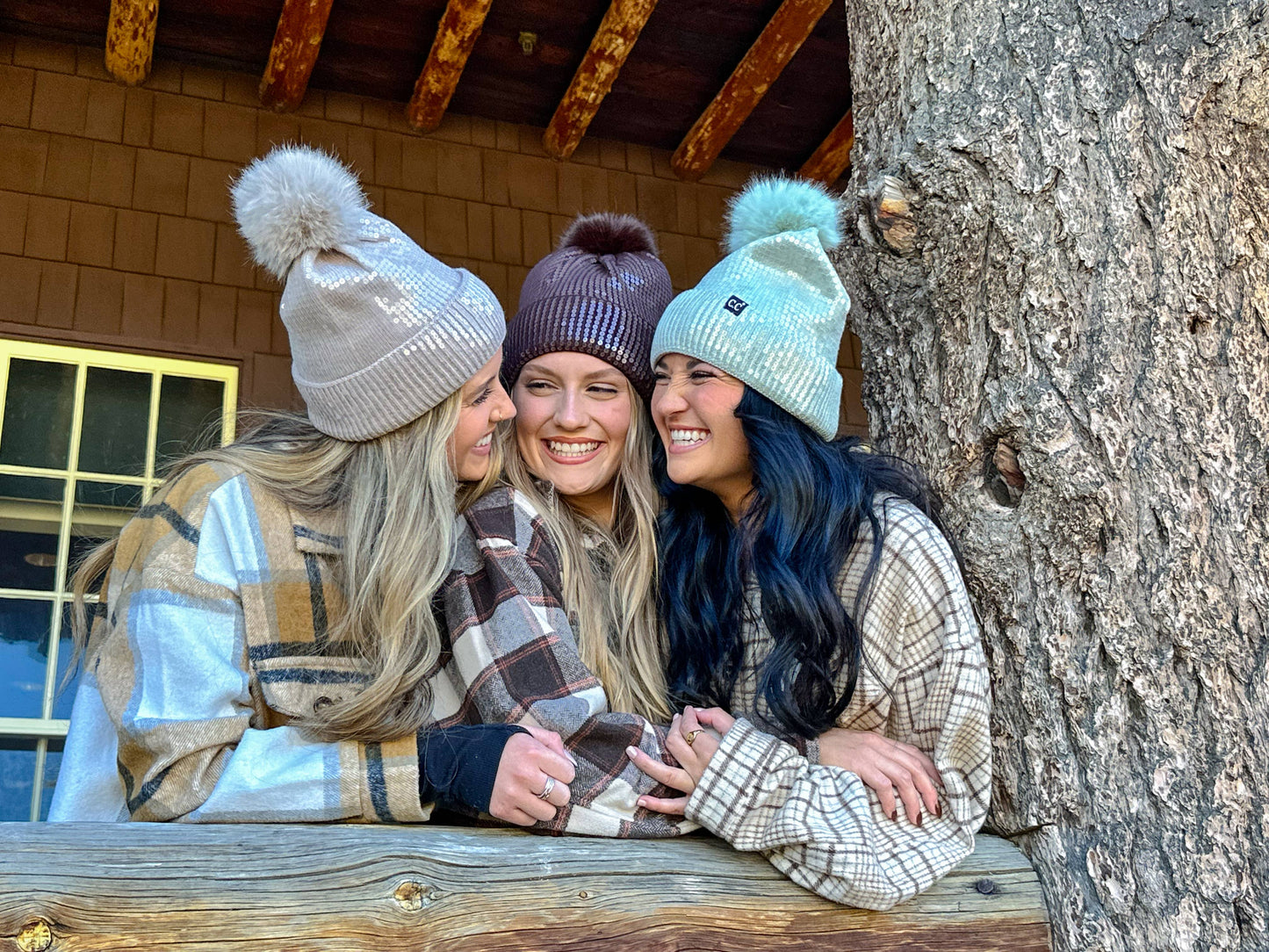 Allover Clear Sequin Faux Fur Pom C.C Beanie HTC0044