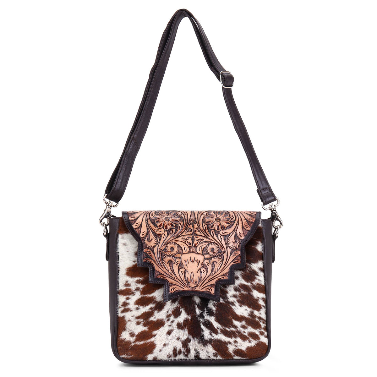Leather Cowhide Western Hand Tooled Women Crossbody Bag