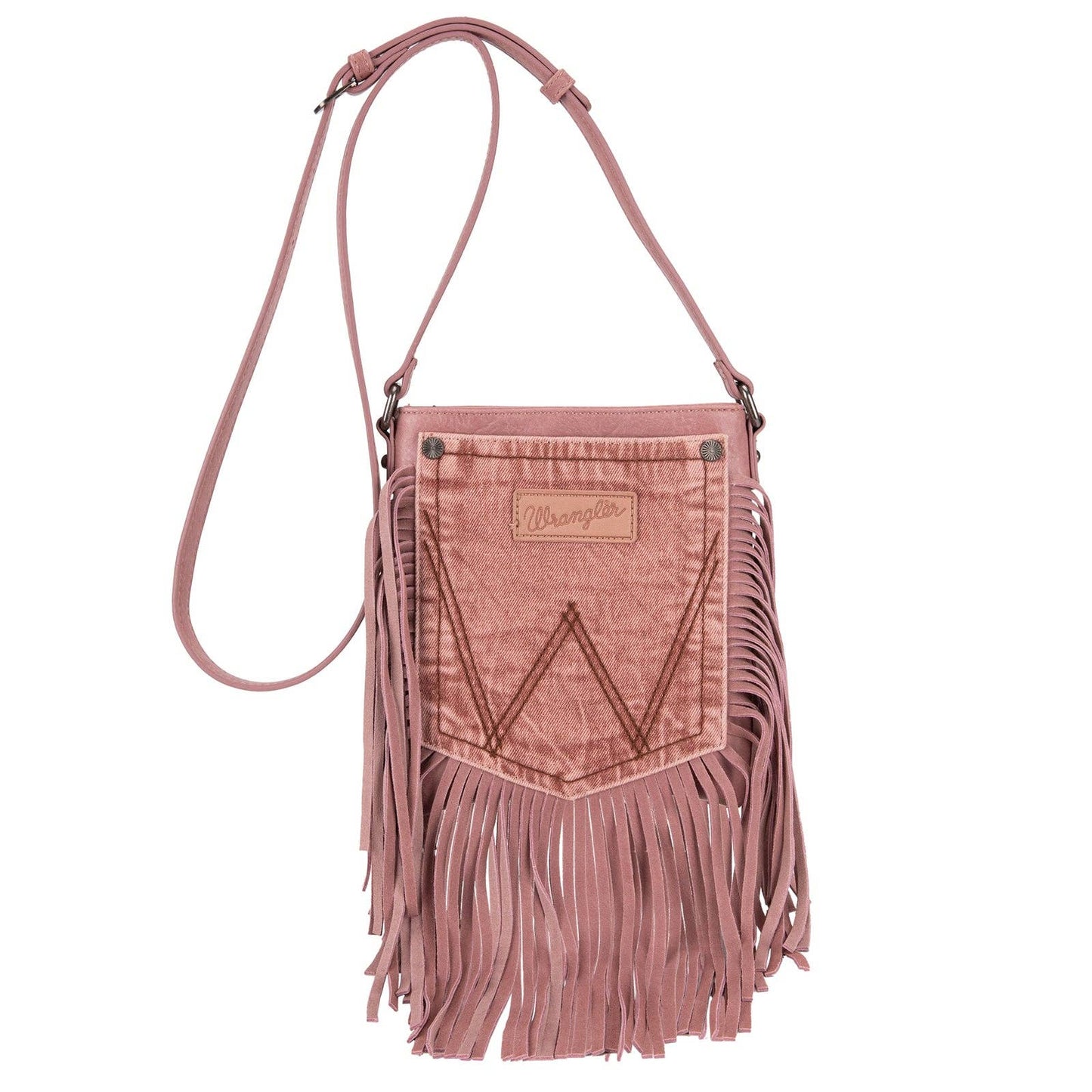 WG44-8360  Wrangler Leather Fringe Jean Denim Pocket Crossbo