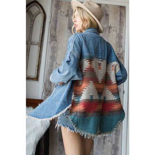 Vintage Pattern Splicing Denim Jacket